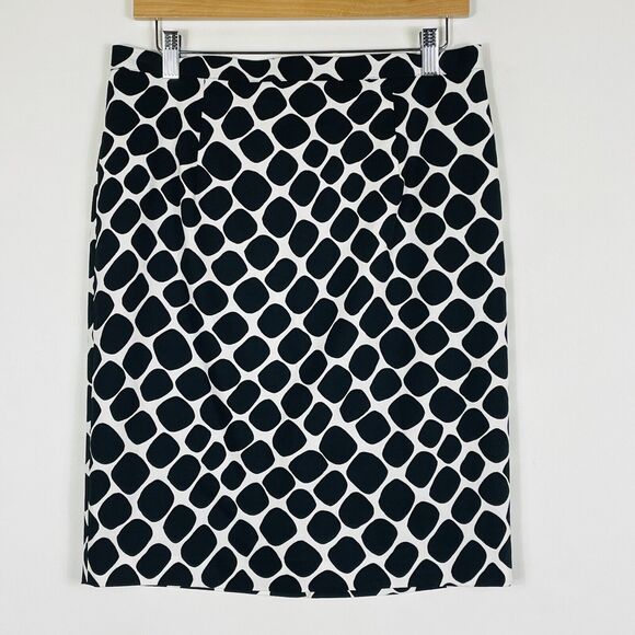 Michael Kors Black White Dot Pencil Back Zip Knee‎ Length Lined Skirt Womens 8 - Picture 1 of 5